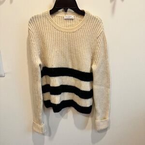 Equipment Femme Striped Crew White Sweater Wool Blend Large Pullover